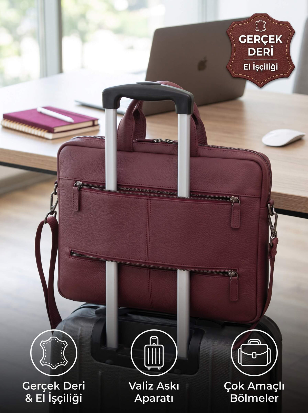 Truro Hakiki Deri Laptop Çantası 13", Seyahat Uyumlu Evrak Çantası