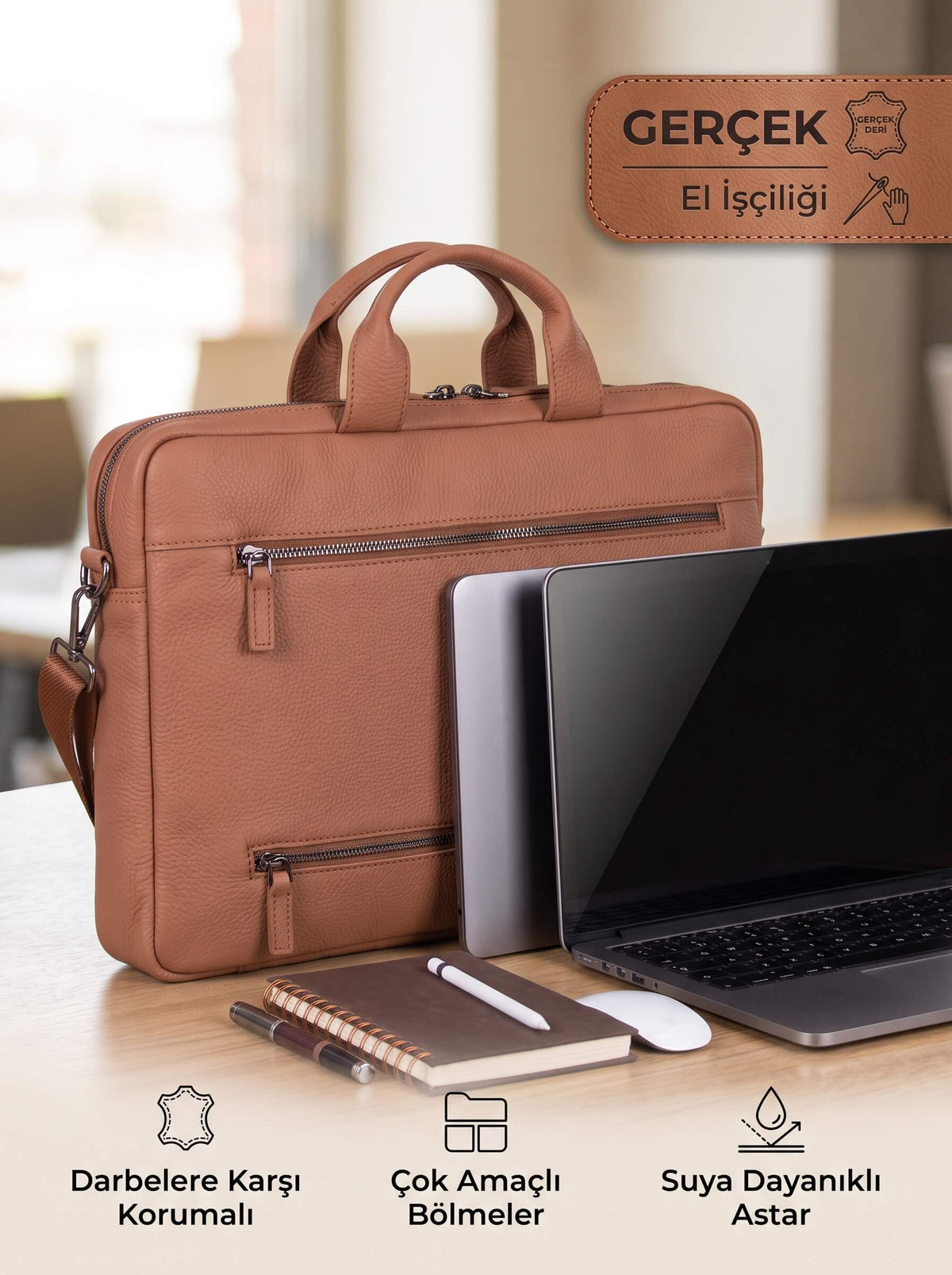 Truro Hakiki Deri Laptop Çantası 16", Seyahat Uyumlu Evrak Çantası