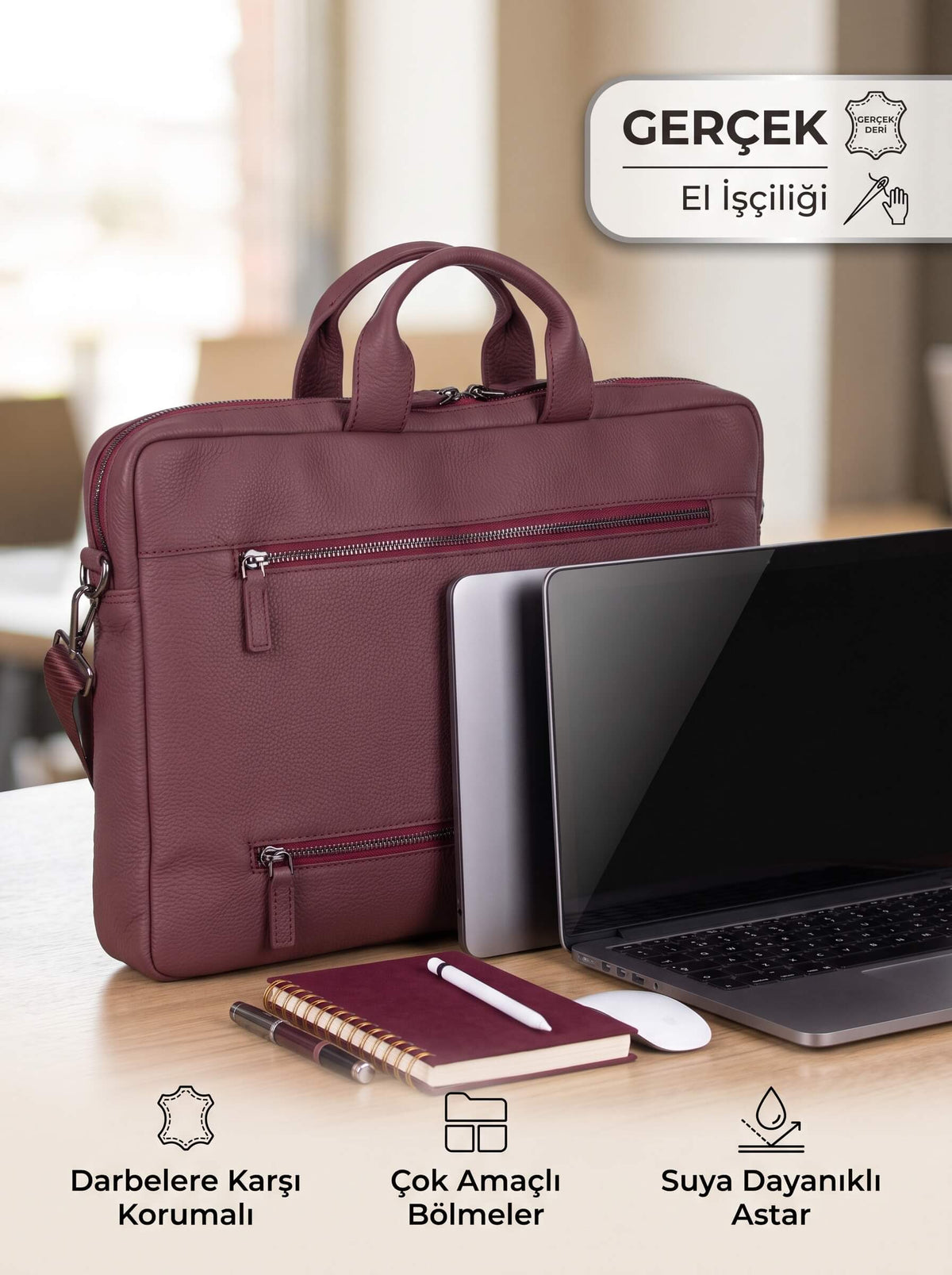 Truro Hakiki Deri Laptop Çantası 16", Seyahat Uyumlu Evrak Çantası