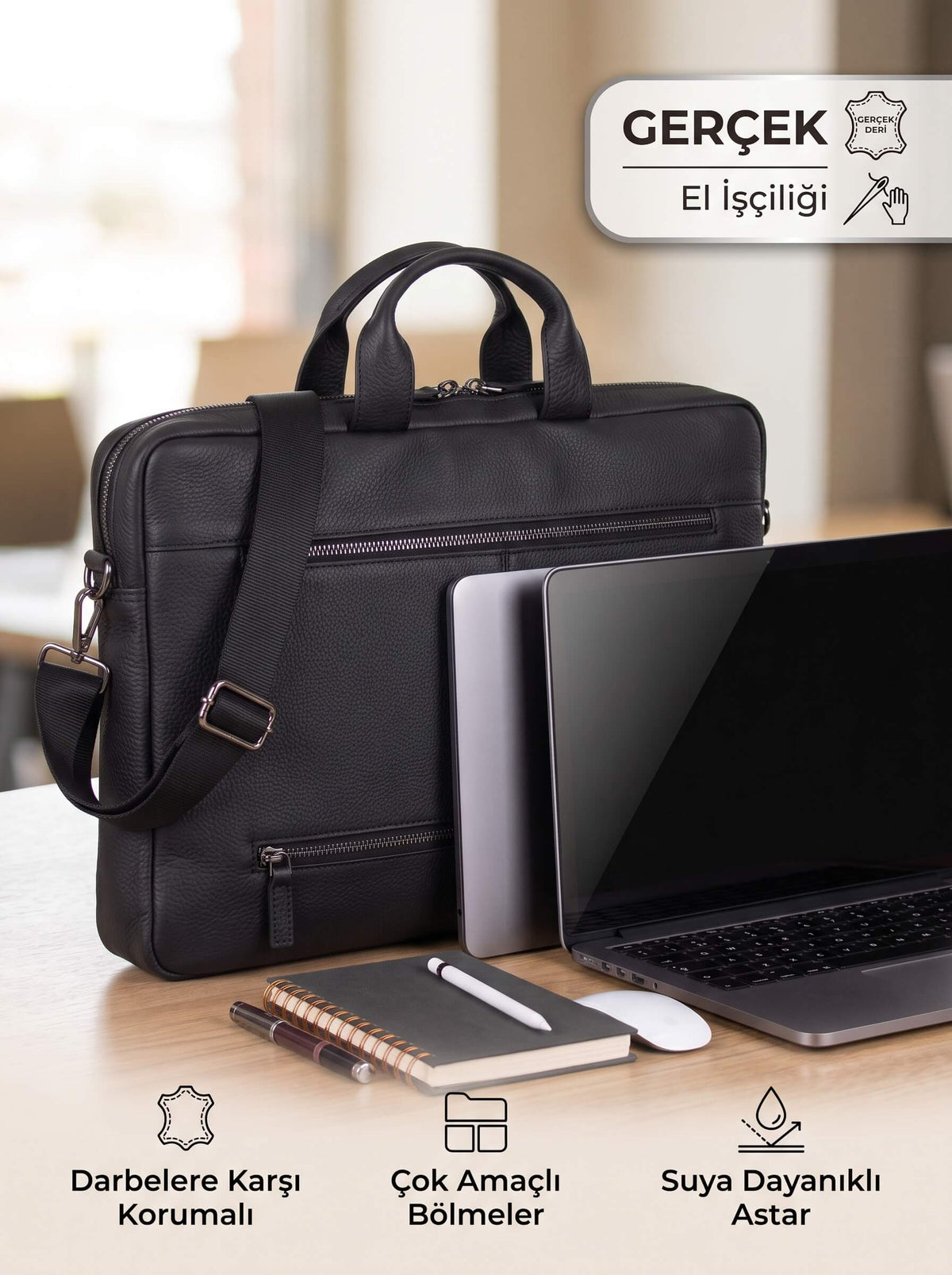 Truro Hakiki Deri Laptop Çantası 16", Seyahat Uyumlu Evrak Çantası