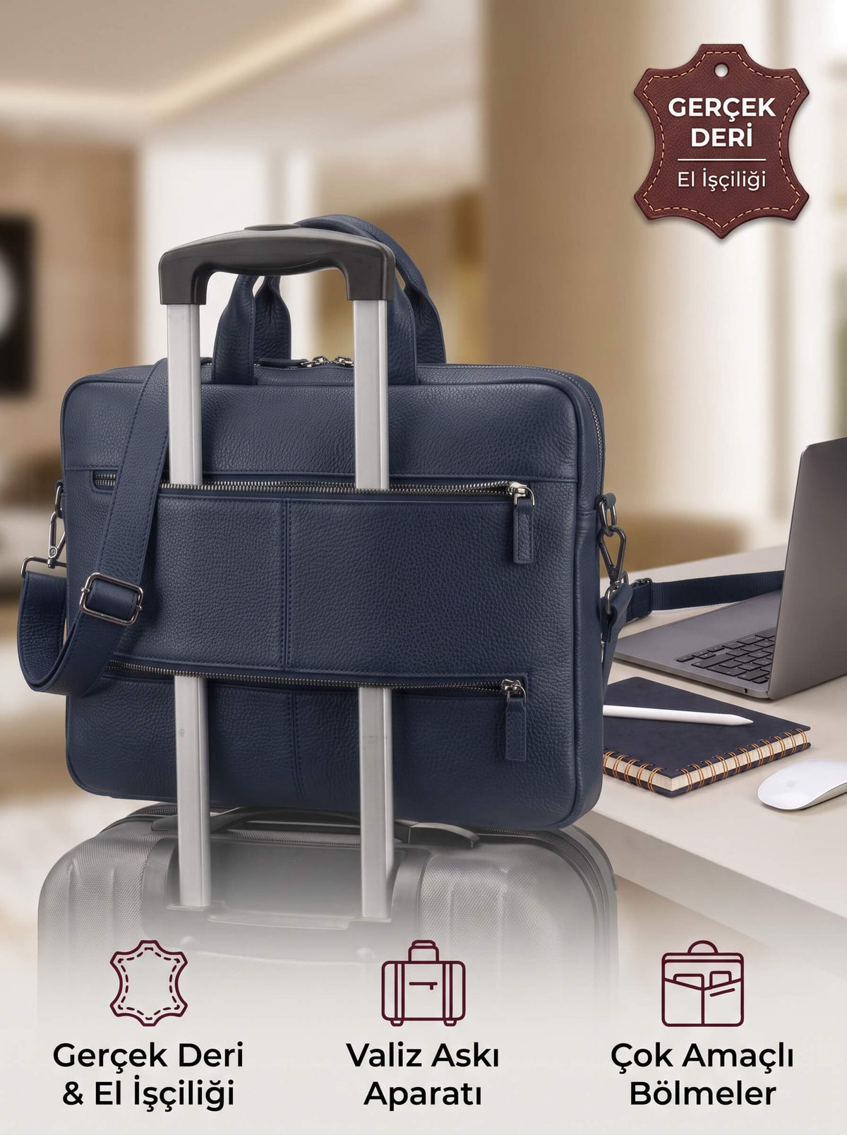 Truro Hakiki Deri Laptop Çantası 16", Seyahat Uyumlu Evrak Çantası