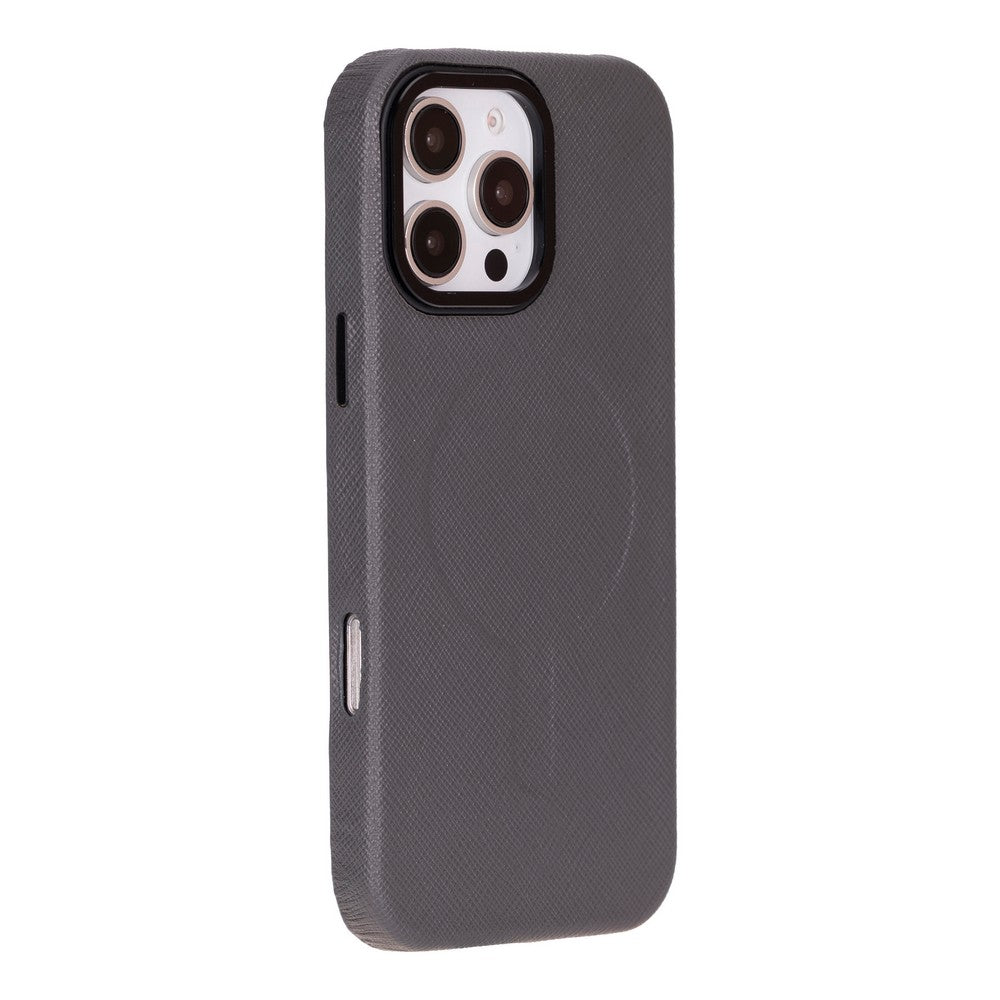 Apple iPhone 16 Pro uyumlu, Hakiki Deri, El Yapımı Kılıf, Gri