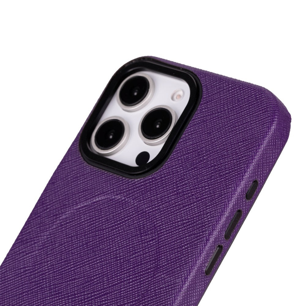 Apple iPhone 16 Pro uyumlu, Hakiki Deri, El Yapımı Kılıf, Mor