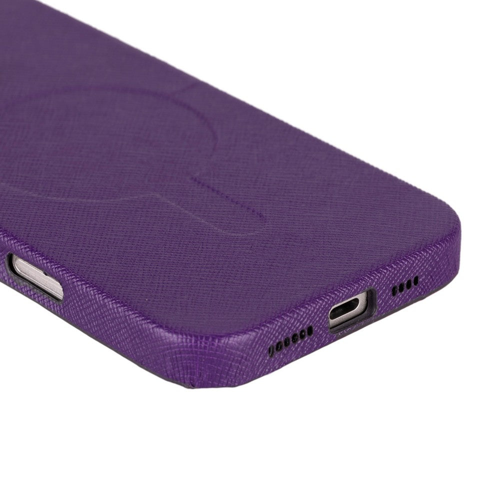 Apple iPhone 16 Pro uyumlu, Hakiki Deri, El Yapımı Kılıf, Mor