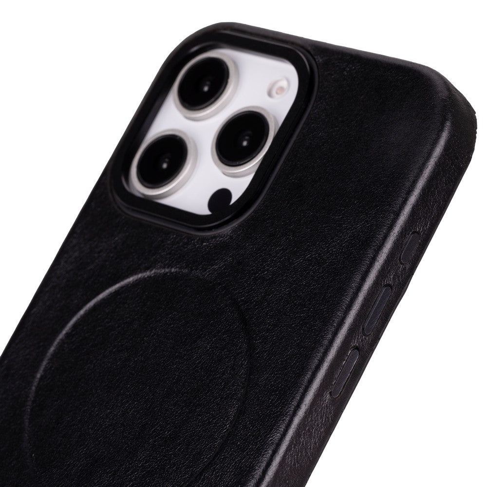 Apple iPhone 16 Pro uyumlu, Hakiki Deri, El Yapımı Kılıf, Siyah