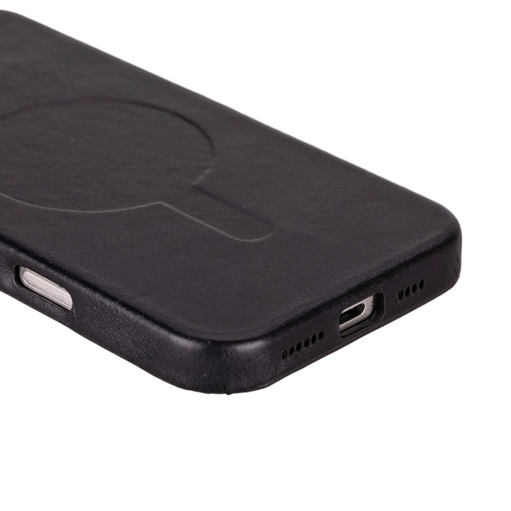 Apple iPhone 16 Pro uyumlu, Hakiki Deri, El Yapımı Kılıf, Siyah