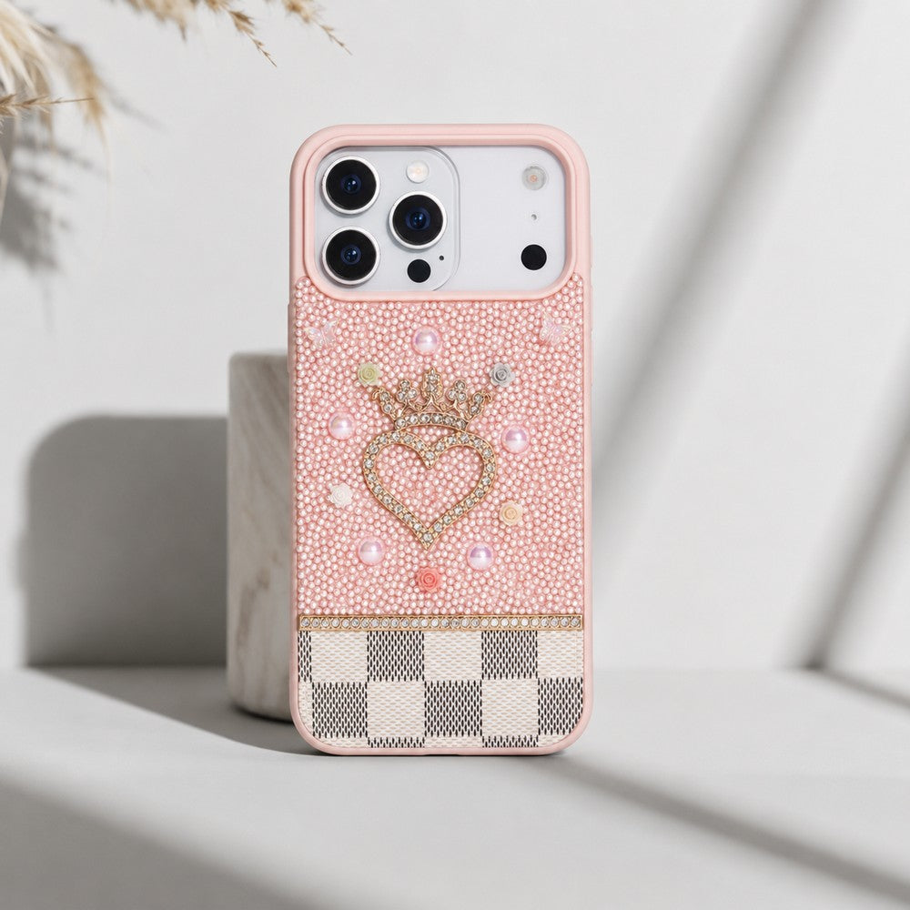 Vissel iPhone 17 Pro Max Uyumlu Taşlı Kalp Detaylı Kılıf – Parlak Taşlı, Darbe Emici Koruma, Şık & Trend Telefon Kılıfı, Pembe