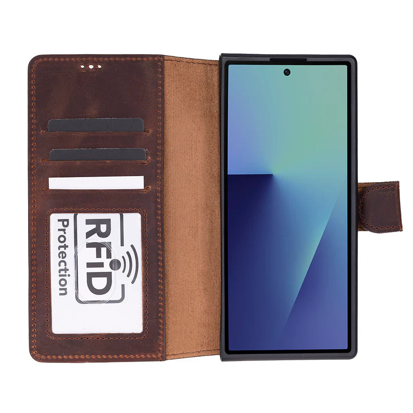 Samsung Galaxy Z Fold7 Uyumlu Manyetik Hakiki Deri Cüzdan Kılıf ,Cüzdan Taşımaya Son, Kredi Kart Yuvalı, RFID Güvenlik