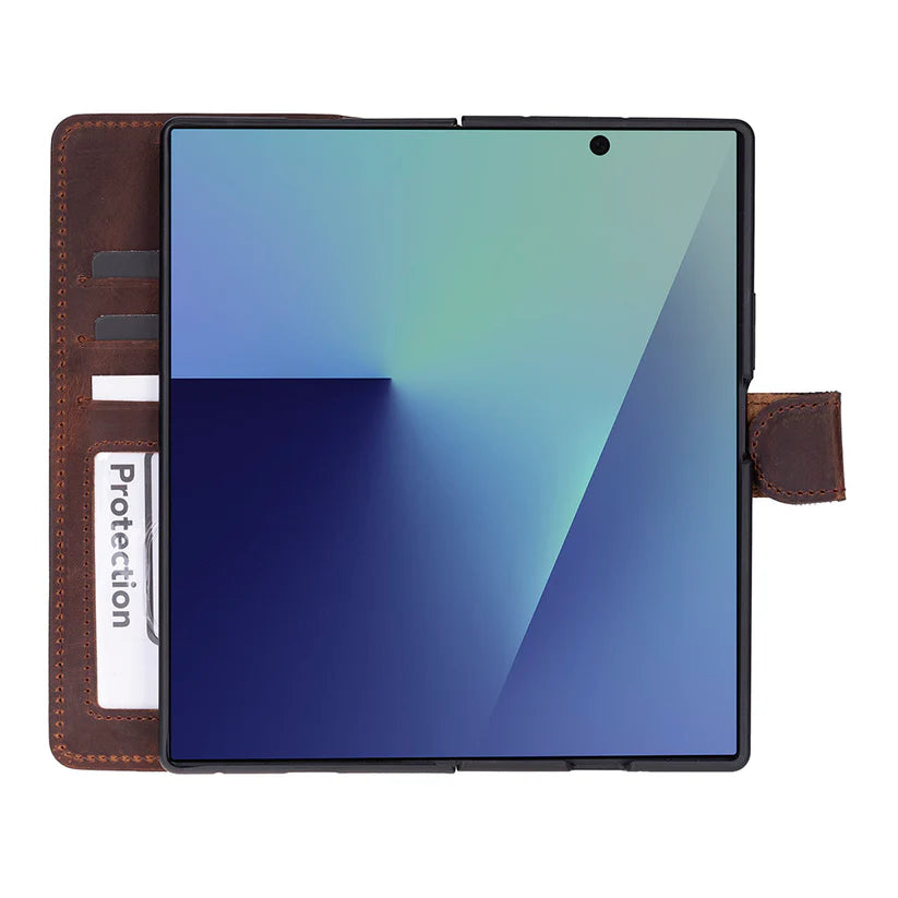 Samsung Galaxy Z Fold7 Uyumlu Manyetik Hakiki Deri Cüzdan Kılıf ,Cüzdan Taşımaya Son, Kredi Kart Yuvalı, RFID Güvenlik